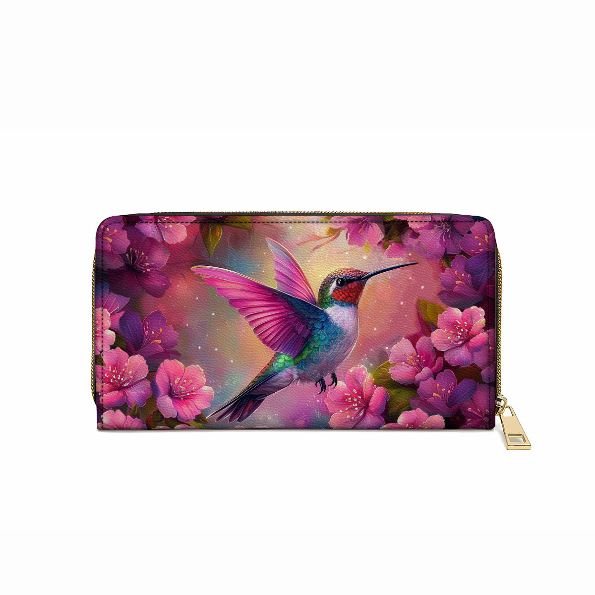 Leather Clutch Purse With Wristlet Strap Handle Blossom Hummingbird