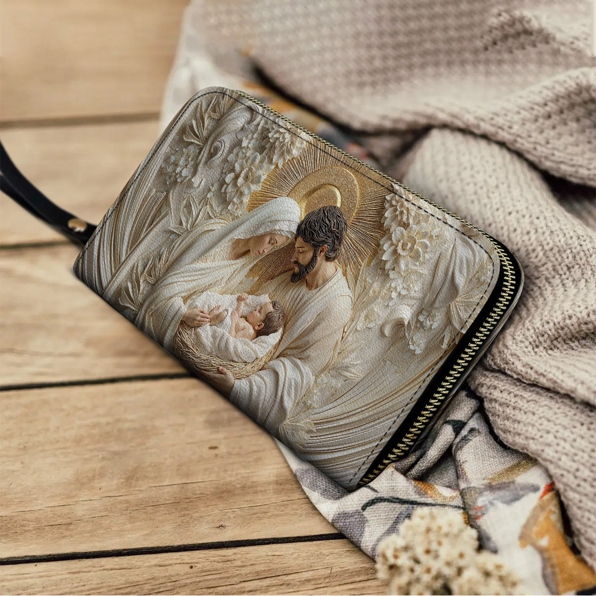  Leather Clutch Purse With Wristlet Strap Handle Holy Family