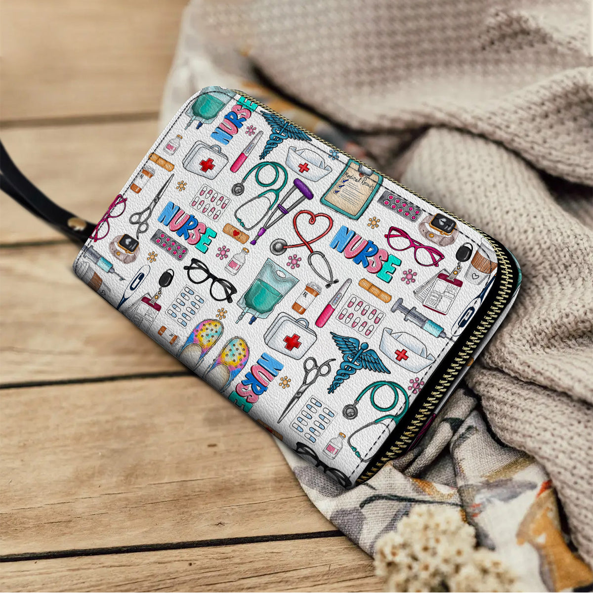  Leather Clutch Purse With Wristlet Strap Handle Nurse's Pride