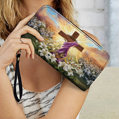  Leather Clutch Purse With Wristlet Strap Handle Easter Glory