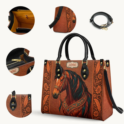  Personalized Regal Horse Bloom Leather Bag