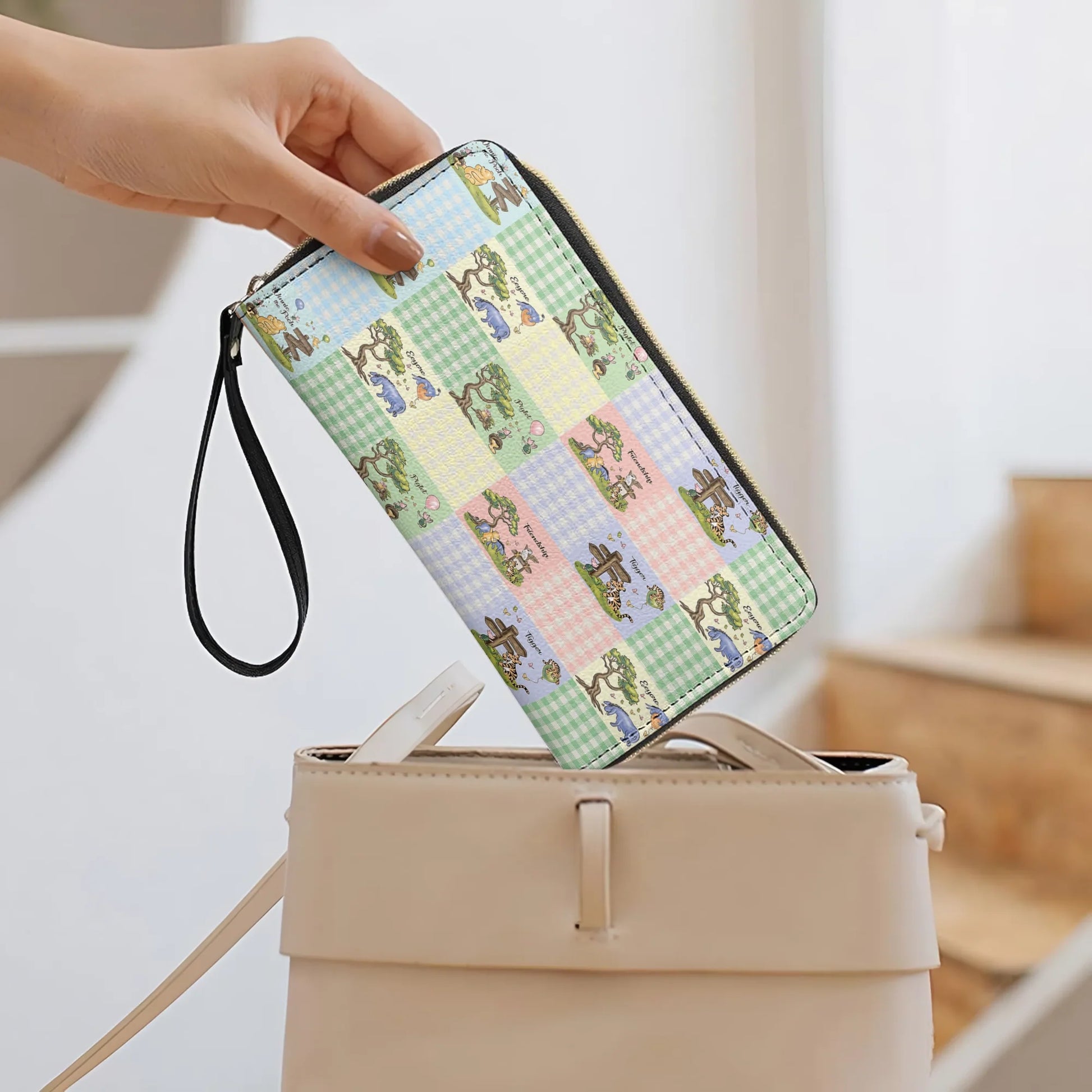  Leather Clutch Purse With Wristlet Strap Handle Winnie the Pooh Patchwork Dreams