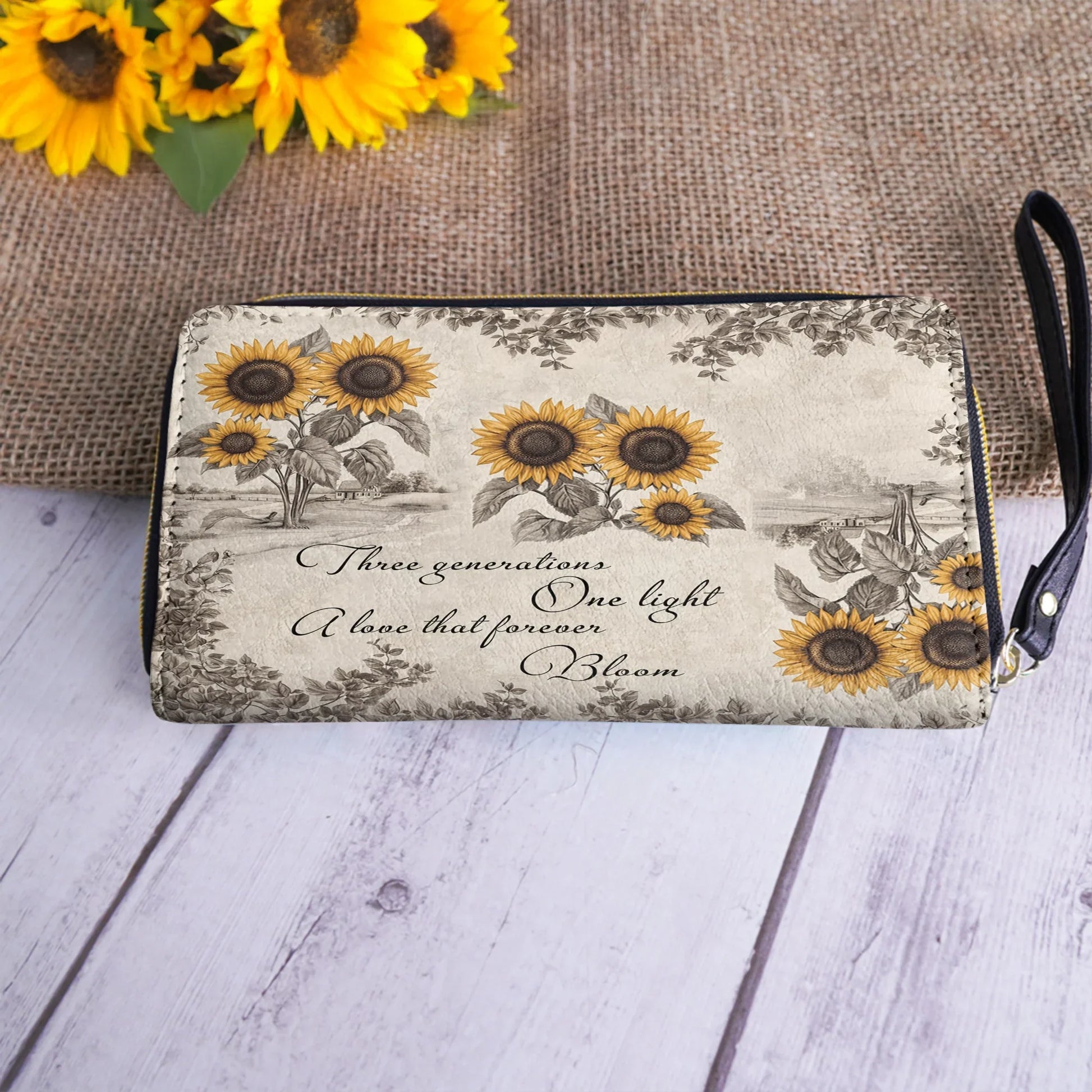  Leather Clutch Purse With Wristlet Strap Handle Generations of Sunshine