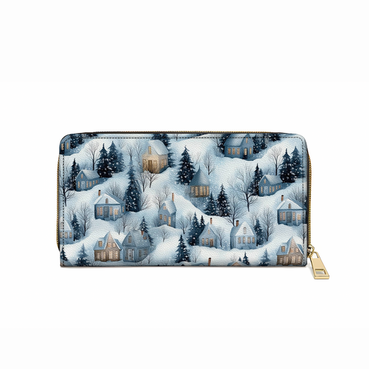  Leather Clutch Purse With Wristlet Strap Handle Snow Village