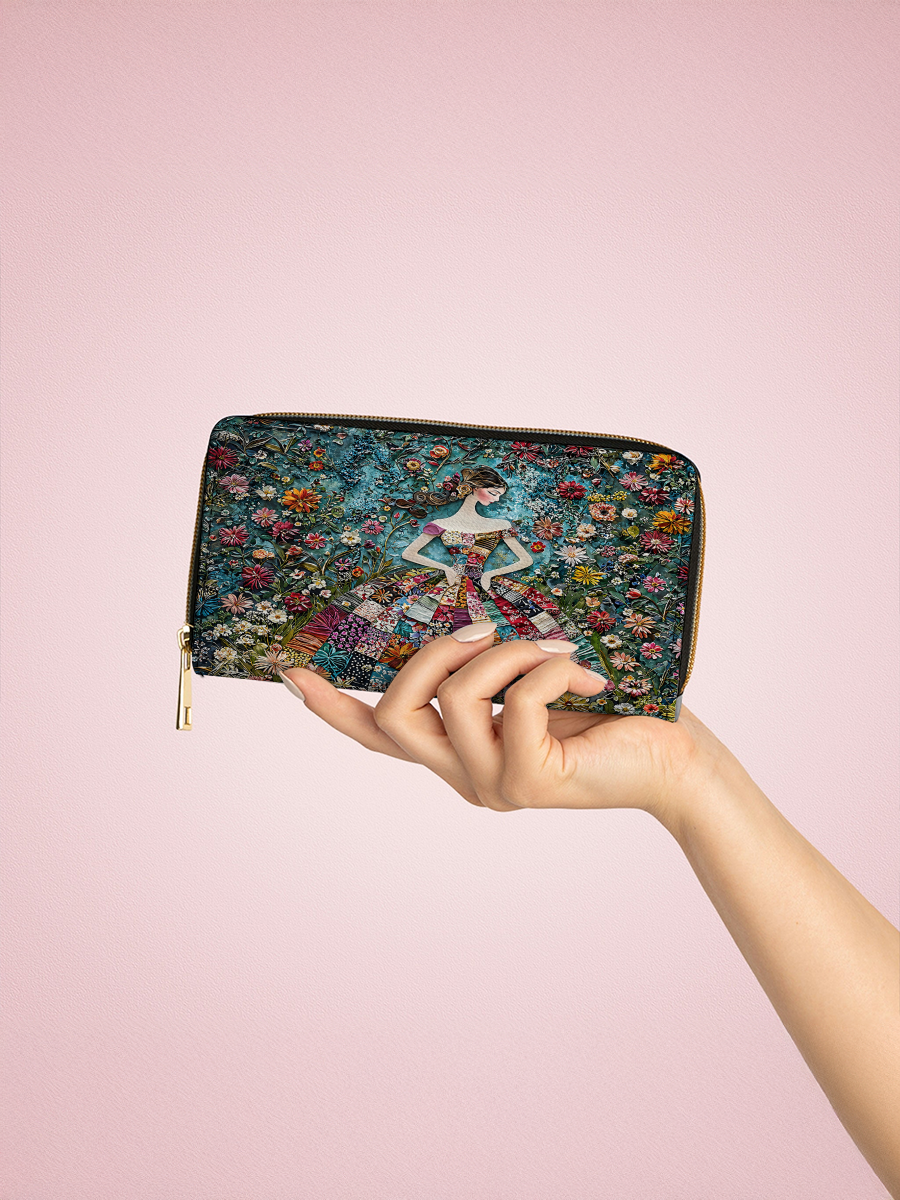  Leather Clutch Purse With Wristlet Strap Handle Floral Fantasy
