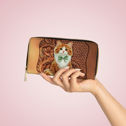  Leather Clutch Purse With Wristlet Strap Handle Charming Whiskers