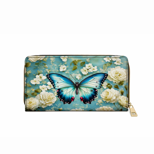  Leather Clutch Purse With Wristlet Strap Handle Frosty Winter Butterfly