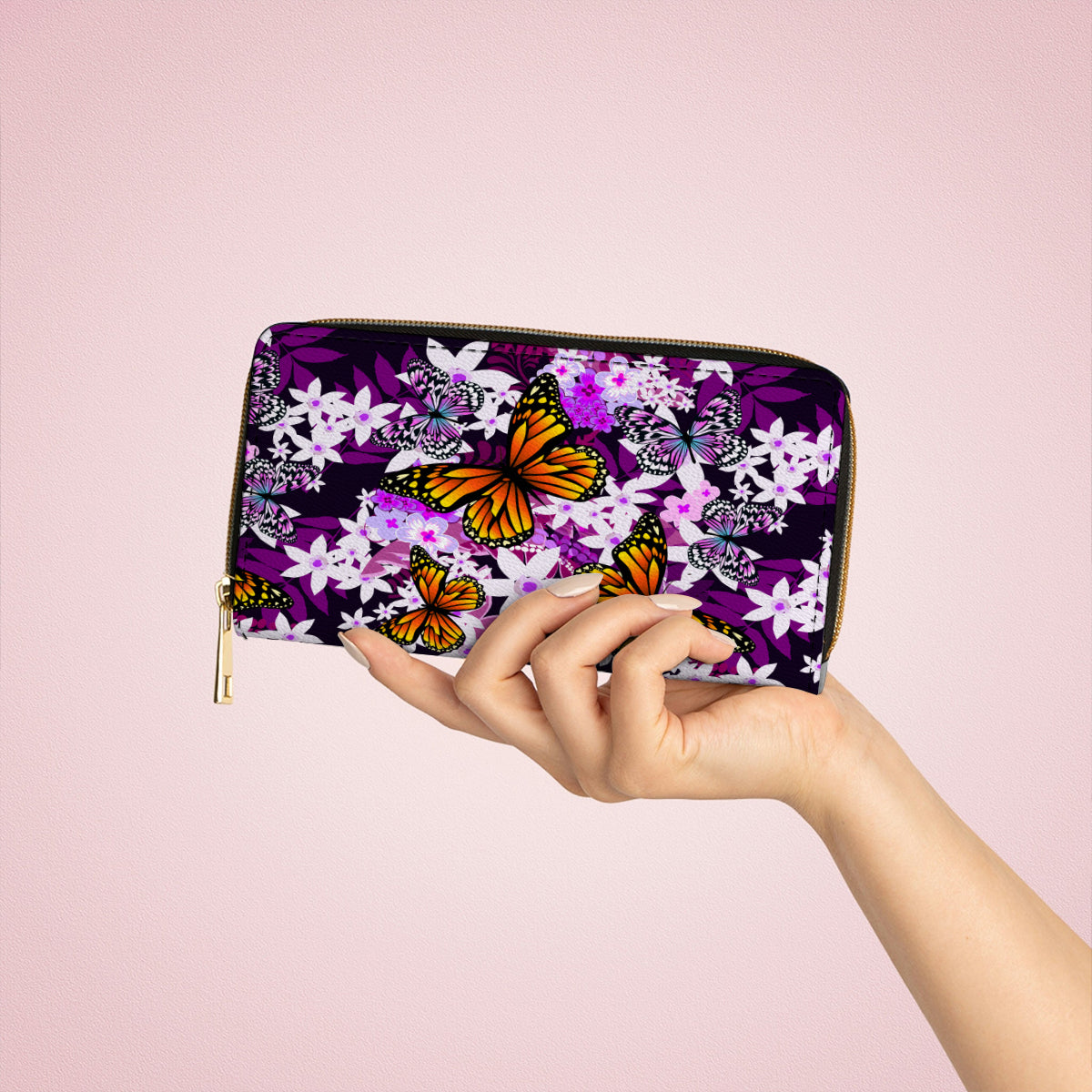  Leather Clutch Purse With Wristlet Strap Handle Monarch And Milkweed