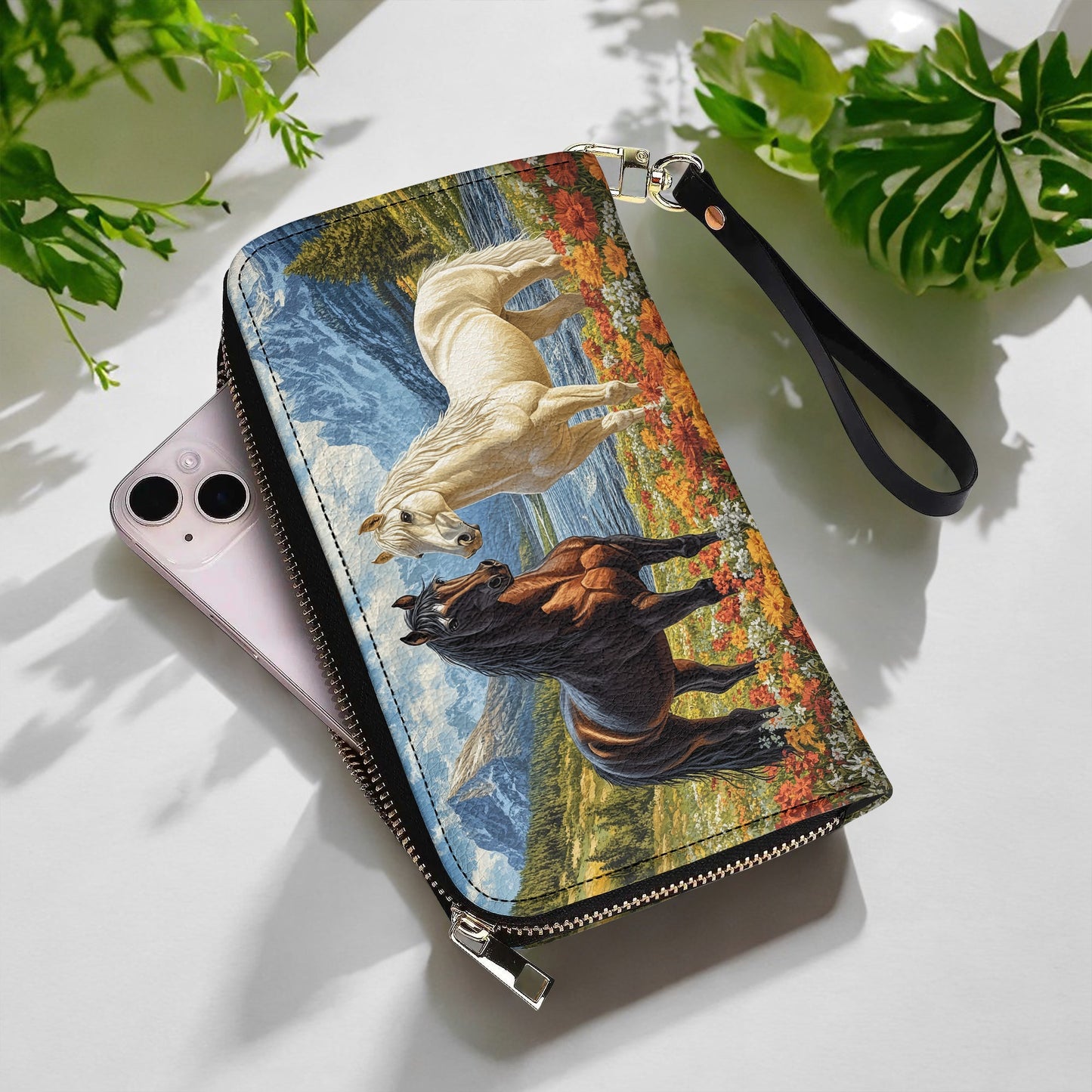  Leather Clutch Purse With Wristlet Strap Handle Majestic Meadow Bond