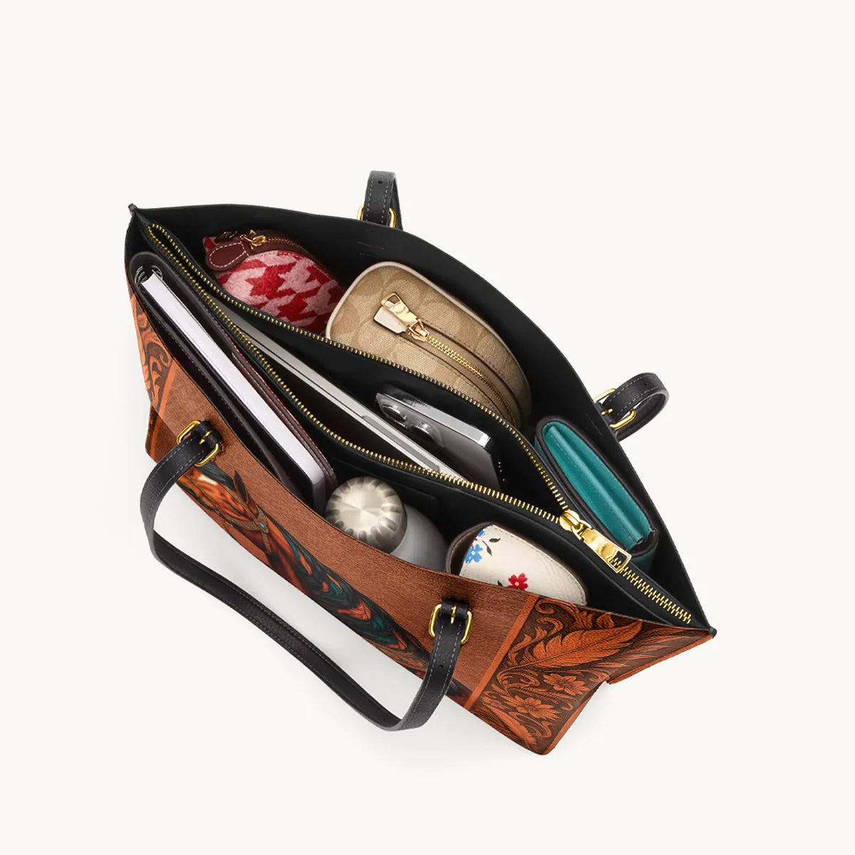  Regal Horse Bloom Leather Tote Bag