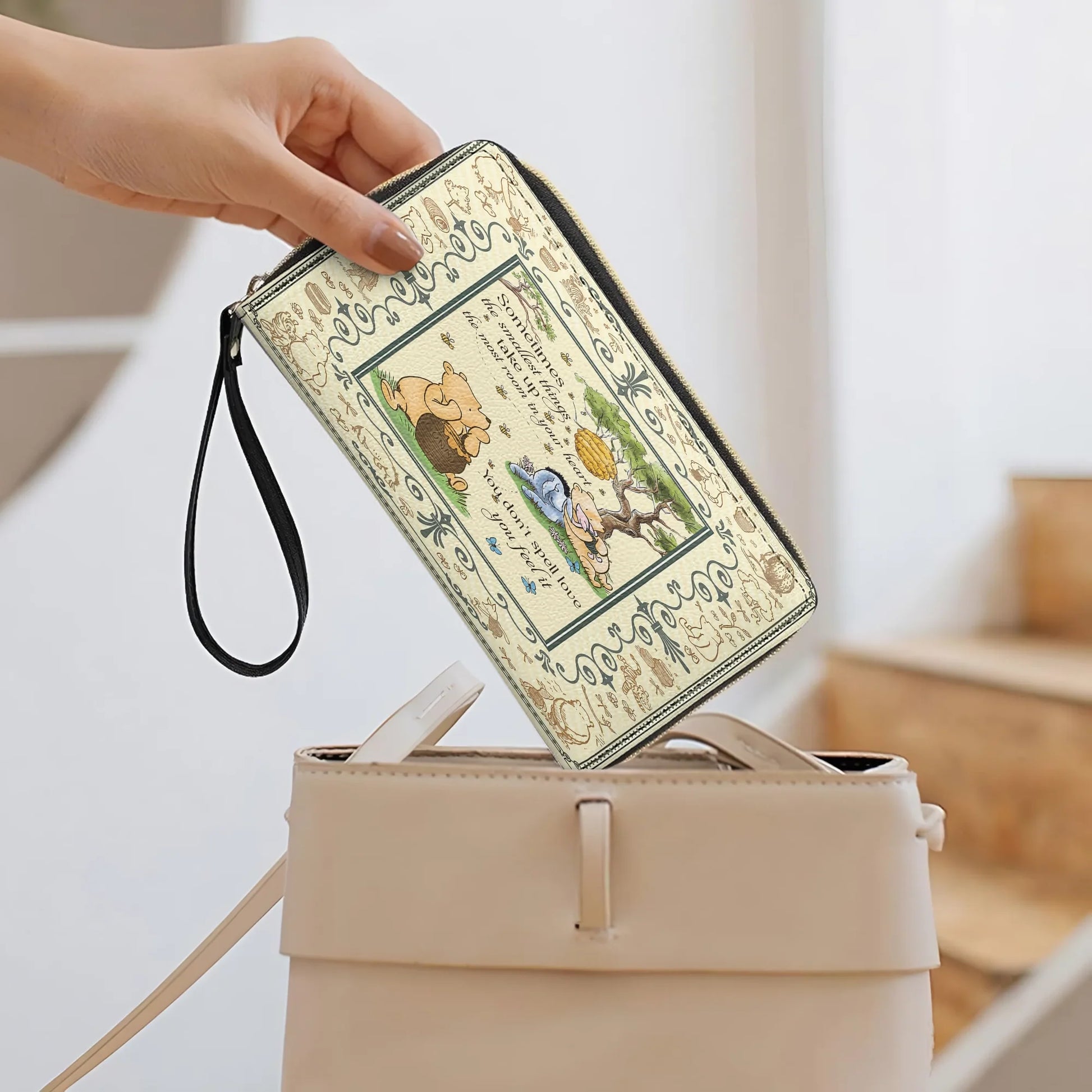  Leather Clutch Purse With Wristlet Strap Handle Winnie the Pooh Cozy