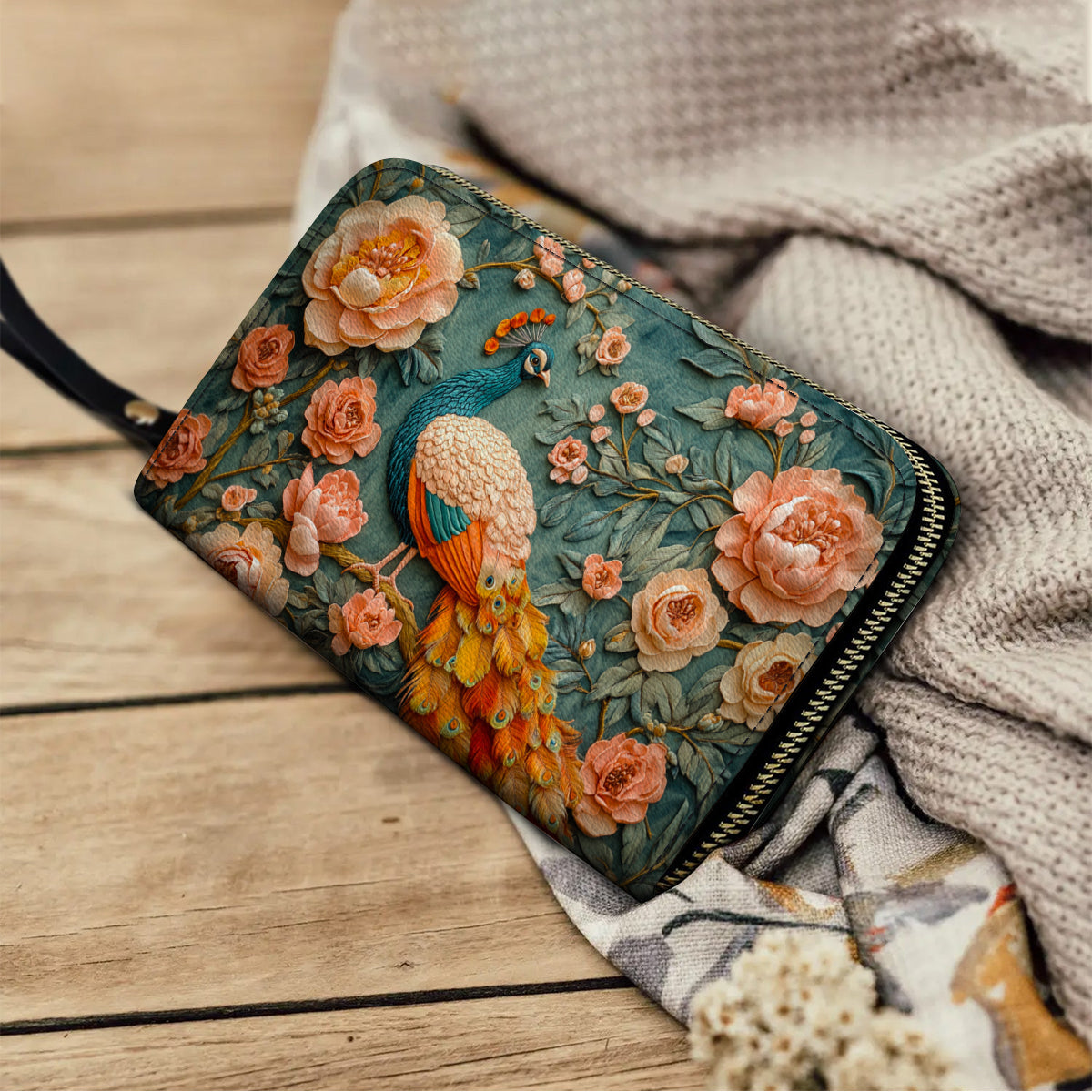  Leather Clutch Purse With Wristlet Strap Handle Majestic Plumage