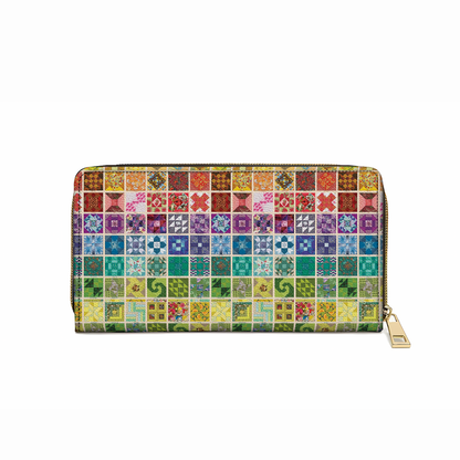  Leather Clutch Purse With Wristlet Strap Handle Traditional Quilting Blocks 3