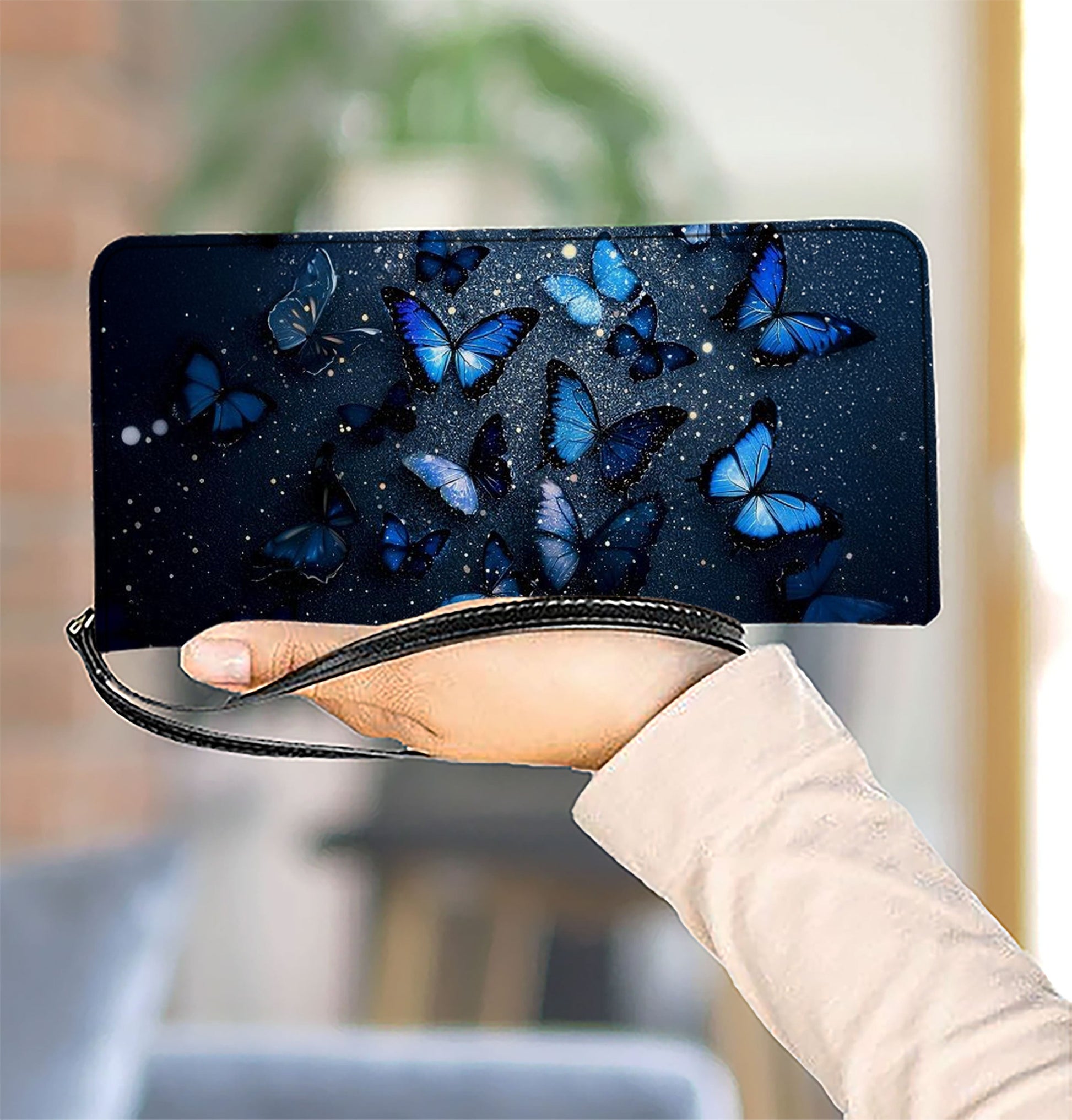  Leather Clutch Purse With Wristlet Strap Handle Dreamy Butterfly