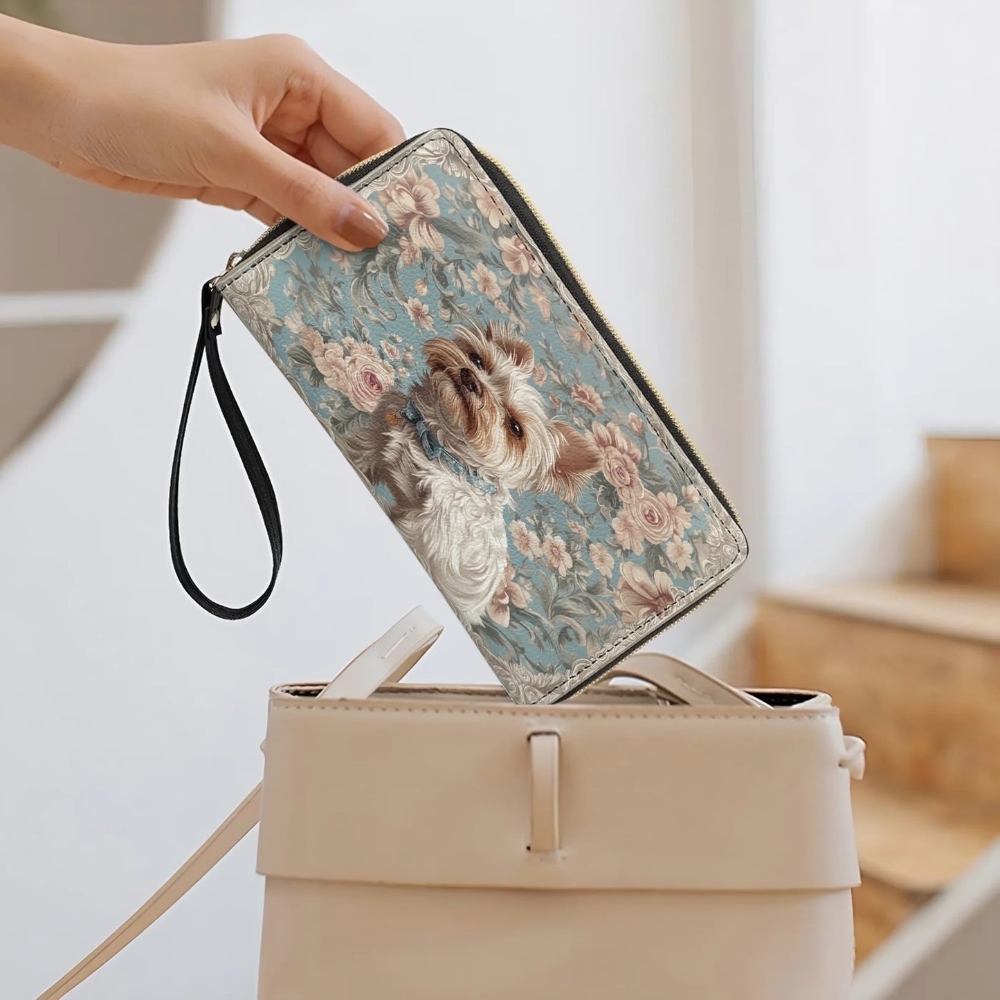  Leather Clutch Purse With Wristlet Strap Handle Yorkie Elegance