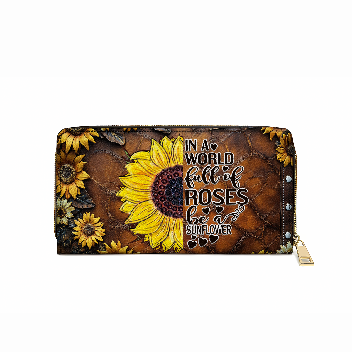  Leather Clutch Purse With Wristlet Strap Handle Sunflower Elegance