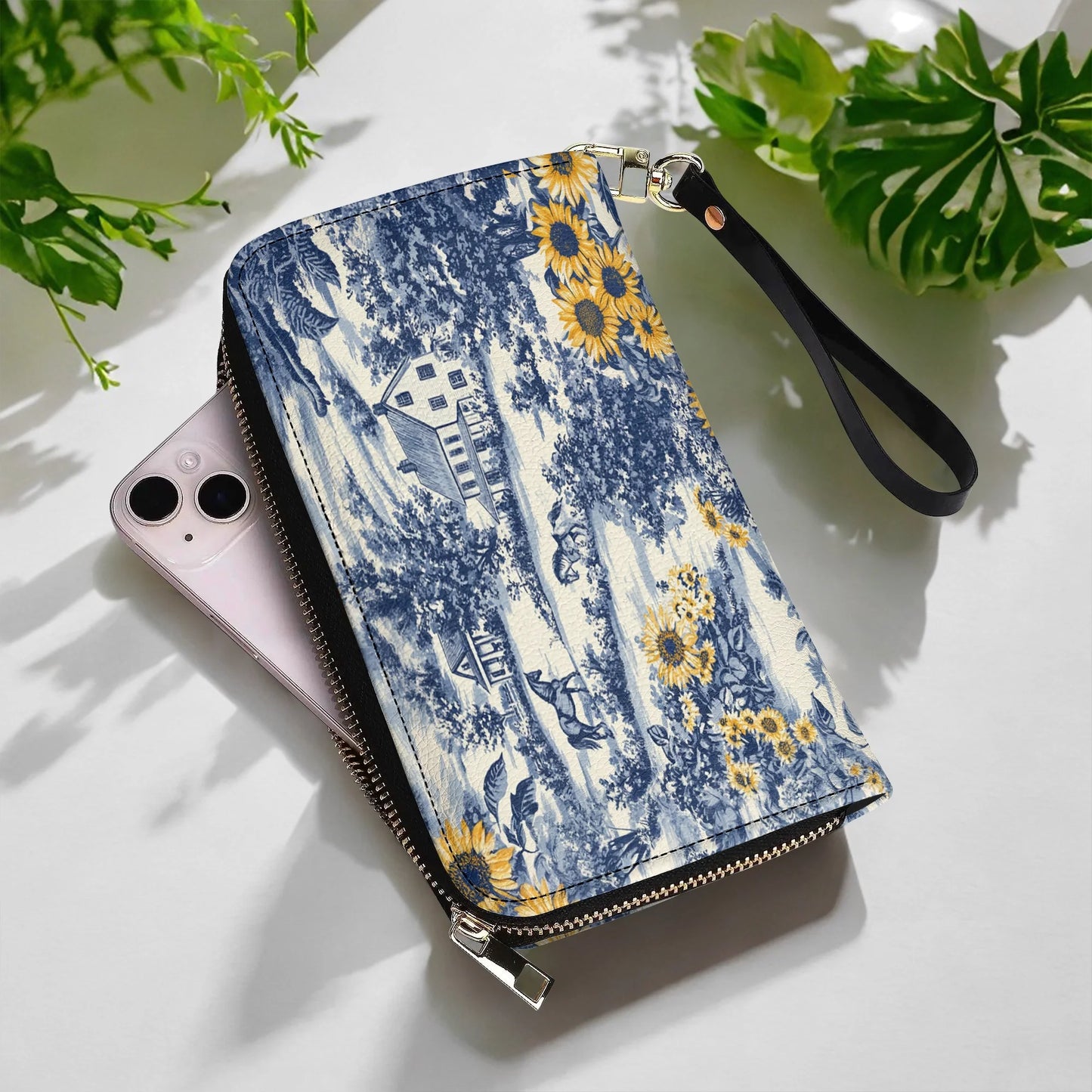  Leather Clutch Purse With Wristlet Strap Handle Texas Sunflower Heritage