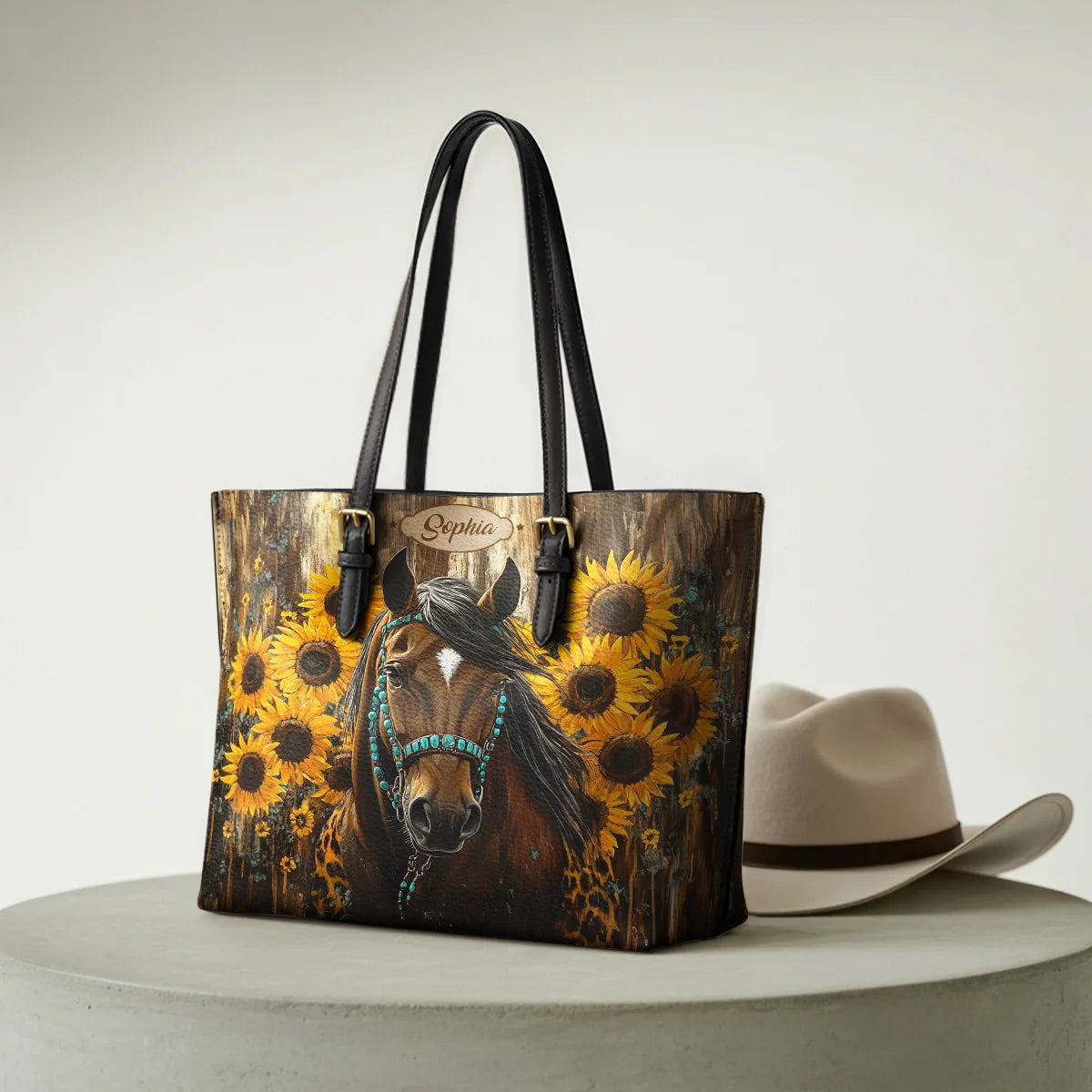  Sunflower Horseheart Leather Tote Bag