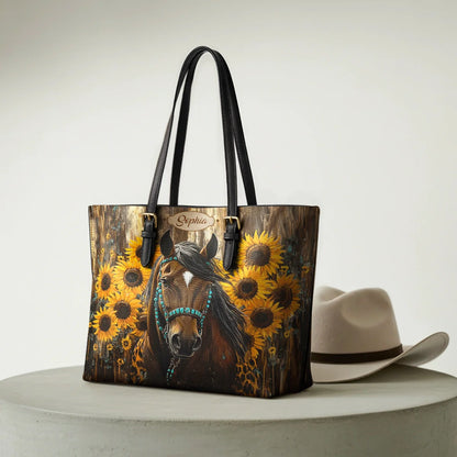  Sunflower Horseheart Leather Tote Bag