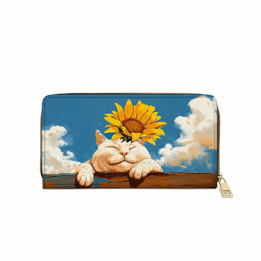  Leather Clutch Purse With Wristlet Strap Handle Relaxing Cat