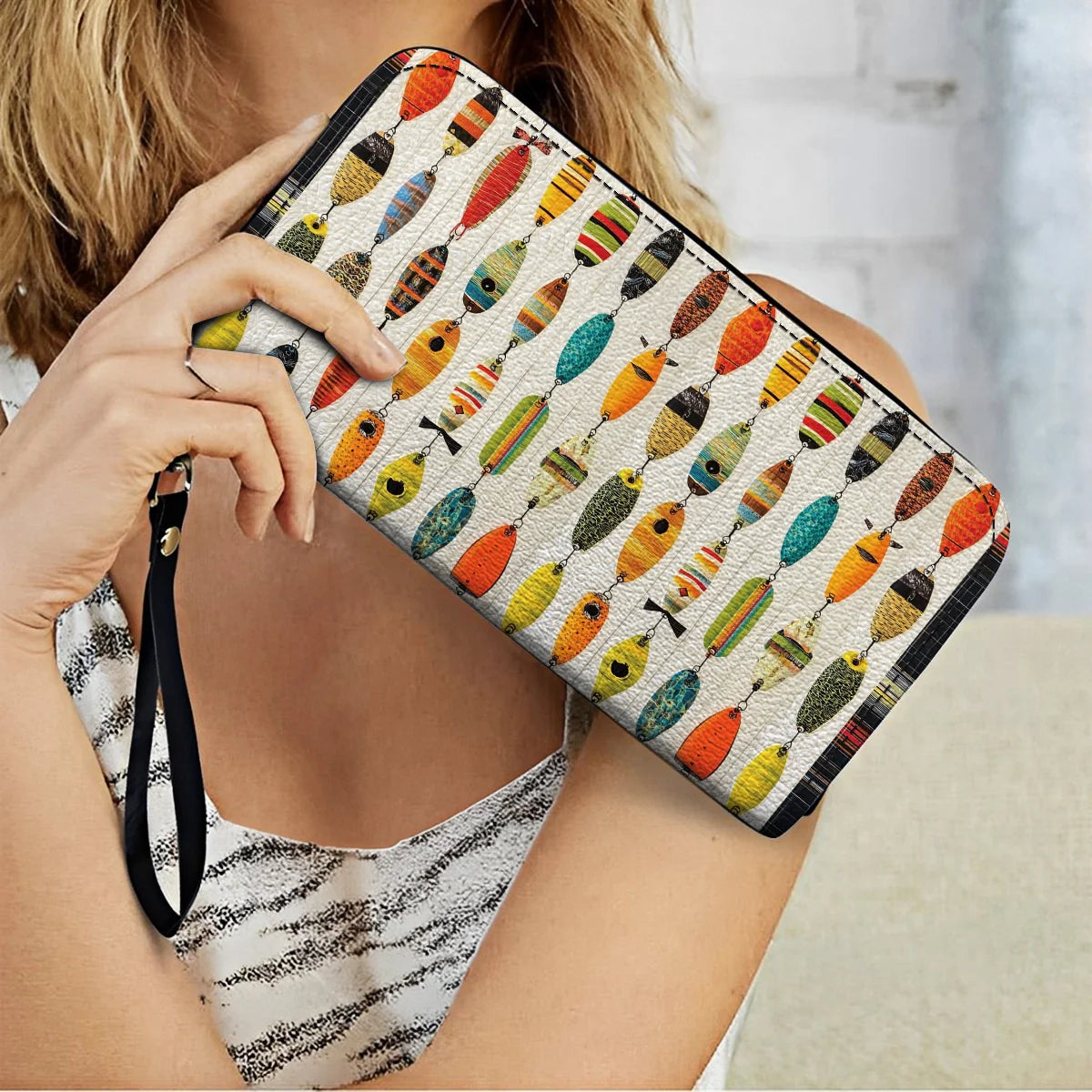  Leather Clutch Purse With Wristlet Strap Handle Fishing Big Catch