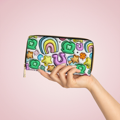  Leather Clutch Purse With Wristlet Strap Handle Lucky Charms