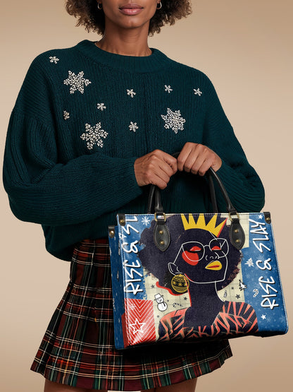 "Aina" Blueberry Snow Leather Handbag Deal