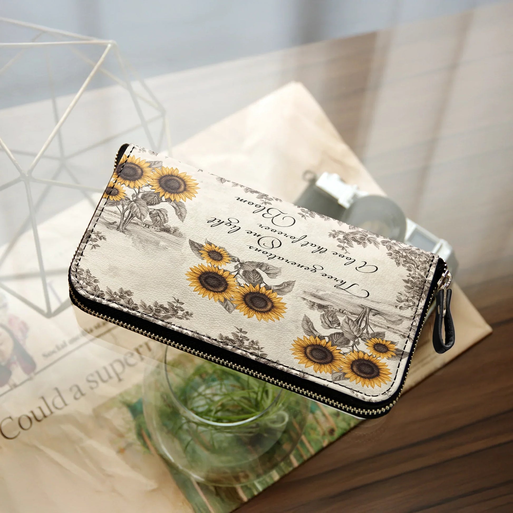  Leather Clutch Purse With Wristlet Strap Handle Generations of Sunshine
