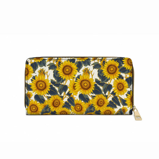  Leather Clutch Purse With Wristlet Strap Handle Sunflower Bold Bloom