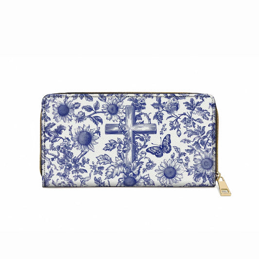  Leather Clutch Purse With Wristlet Strap Handle Sunflower & Cross Blessing