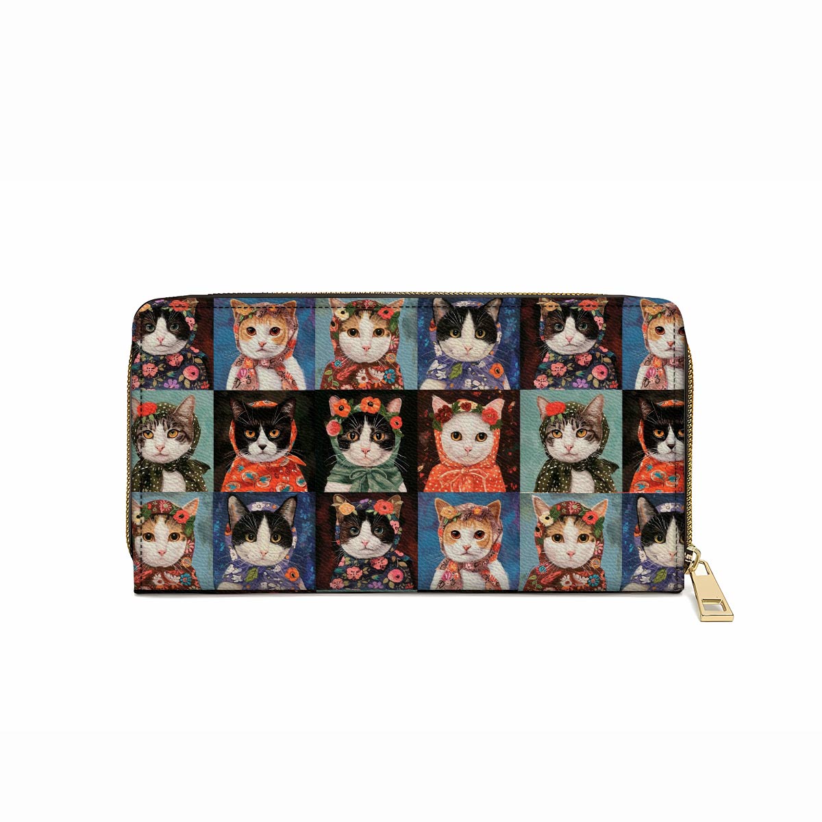  Leather Clutch Purse With Wristlet Strap Handle Vintage Cats