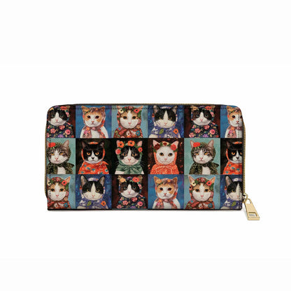  Leather Clutch Purse With Wristlet Strap Handle Vintage Cats