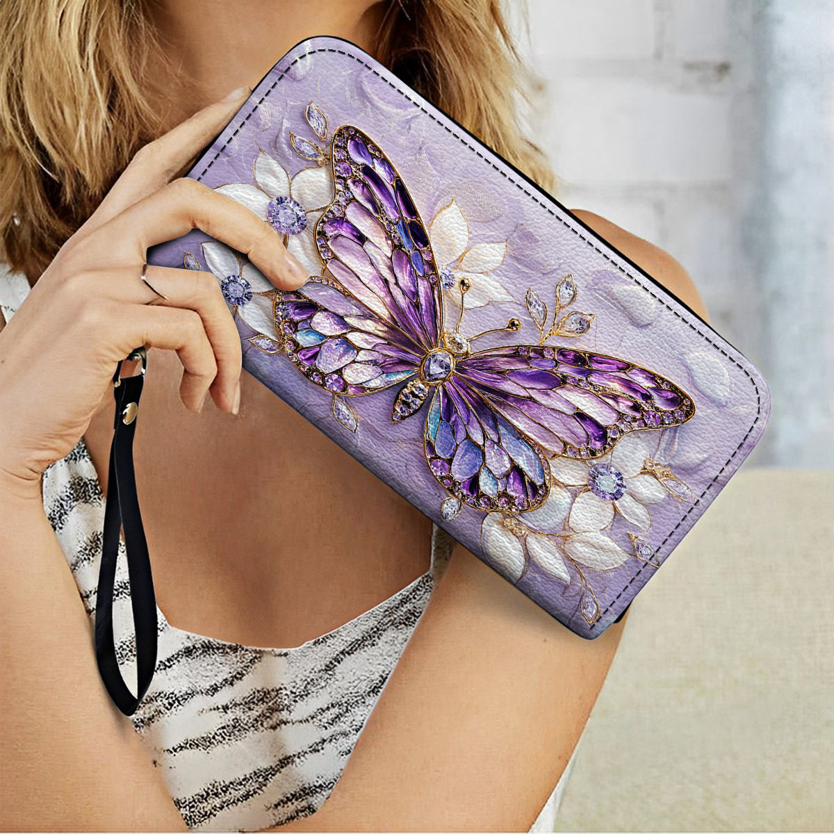  Leather Clutch Purse With Wristlet Strap Handle Jewelry Wings