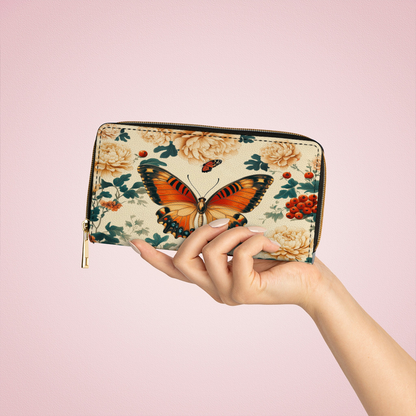  Leather Clutch Purse With Wristlet Strap Handle Enchanted Autumn Butterfly
