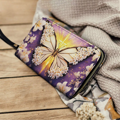  Leather Clutch Purse With Wristlet Strap Handle Pure Wings of Grace