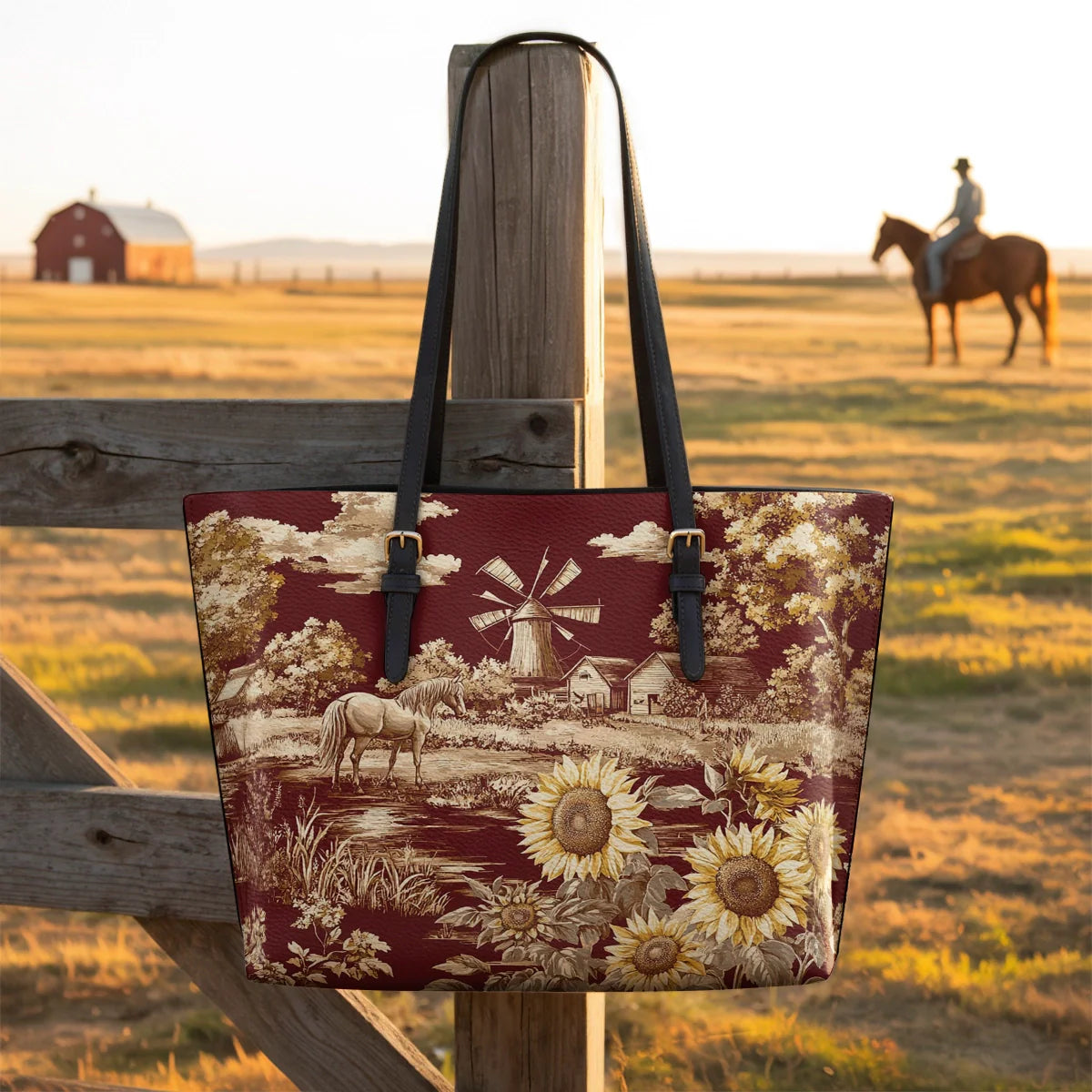  Rustic Bloom Leather Tote Bag