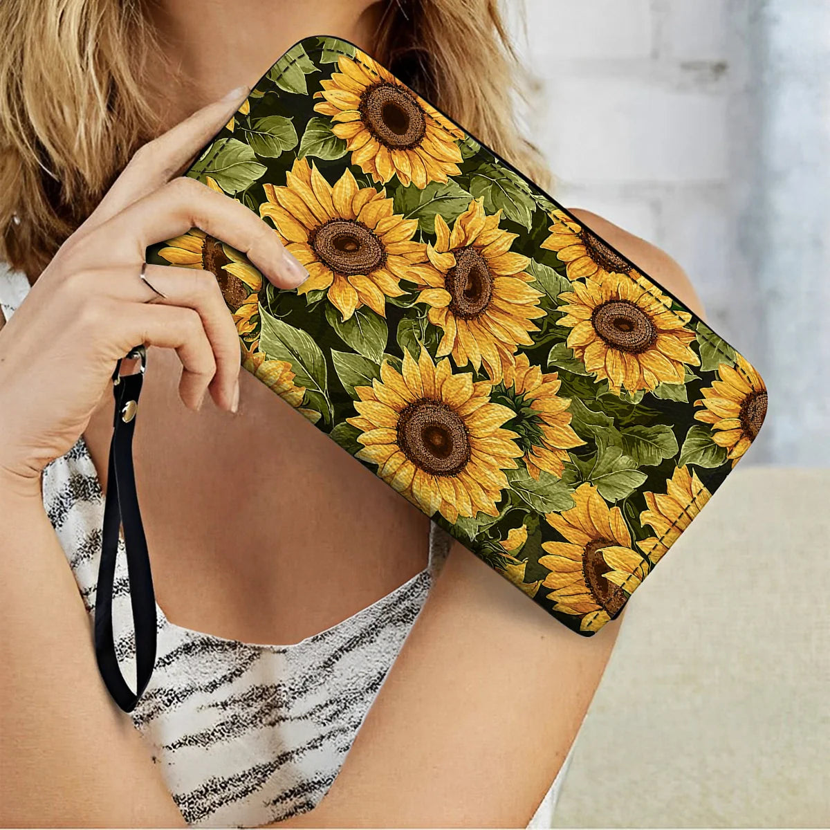 Leather Clutch Purse With Wristlet Strap Handle Sunflower Slumber