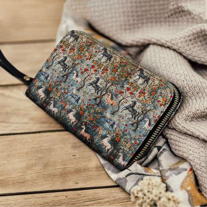  Mystical Steeds Leather Clutch Purse With Wristlet Strap Handle