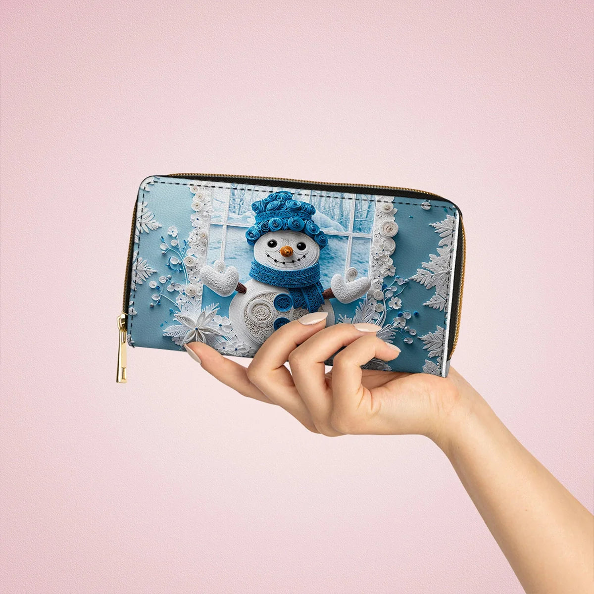  Leather Clutch Purse With Wristlet Strap Handle Winter Wonder