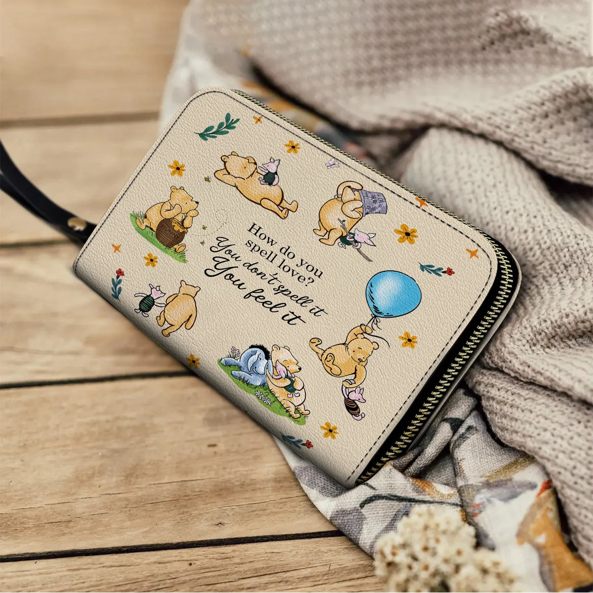  Leather Clutch Purse With Wristlet Strap Handle Pooh The Love