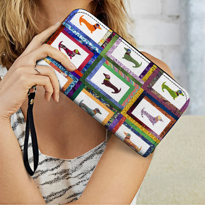  Leather Clutch Purse With Wristlet Strap Handle Dachshund Friends