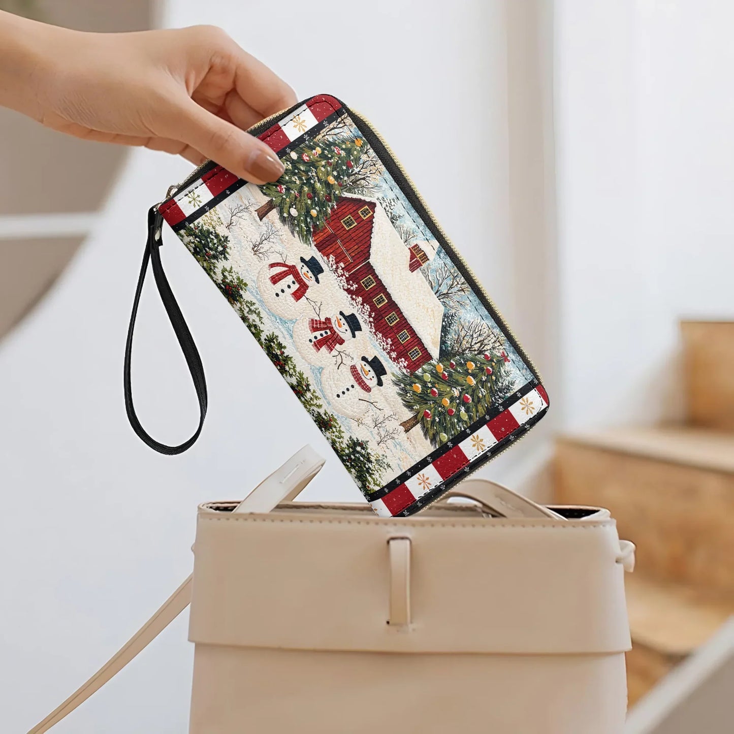  Leather Clutch Purse With Wristlet Strap Handle Country Christmas Charm