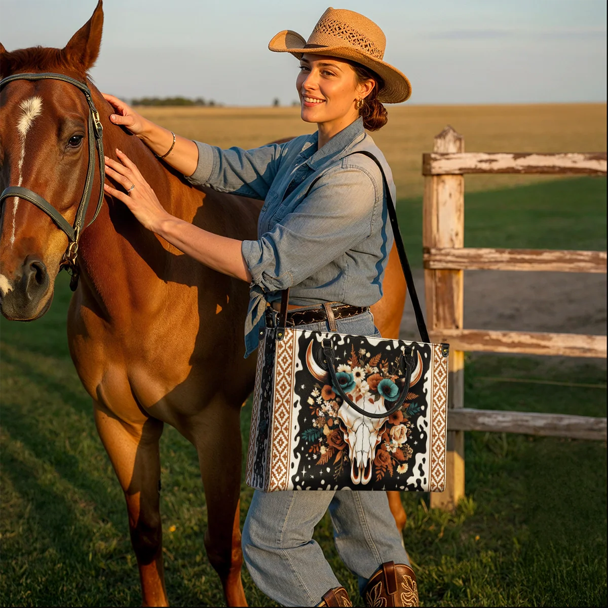  Floral Longhorn Spirit Leather Bag