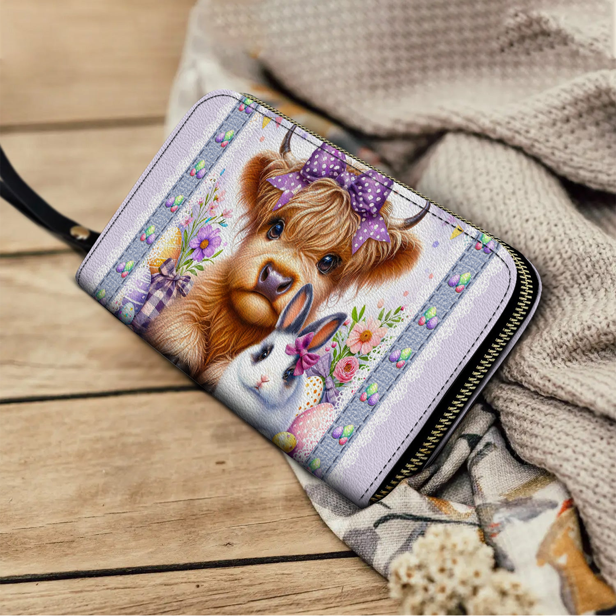  Leather Clutch Purse With Wristlet Strap Handle Easter Charm