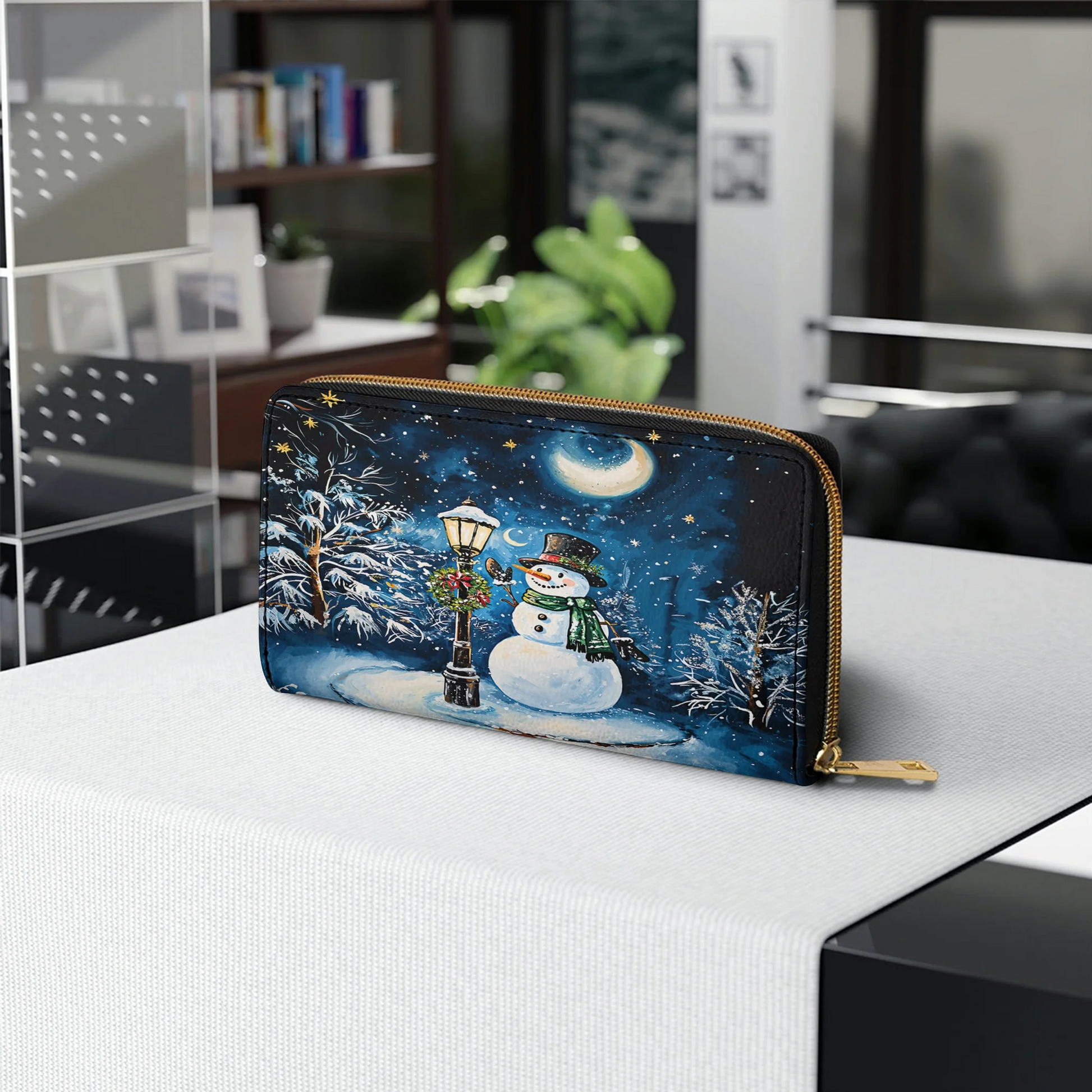  Leather Clutch Purse With Wristlet Strap Handle Frosty Night