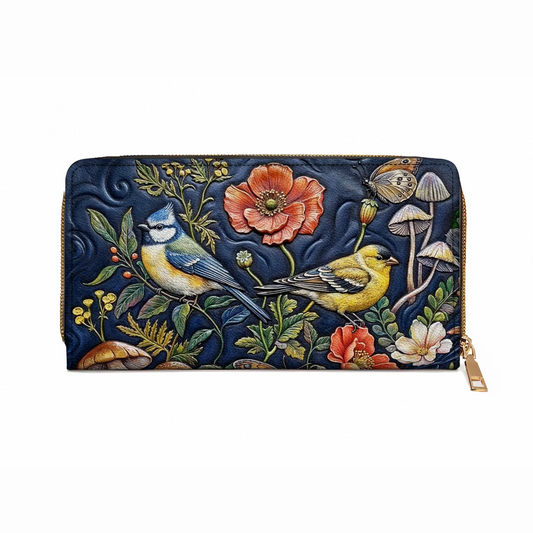  Leather Clutch Purse With Wristlet Strap Handle Midnight Garden