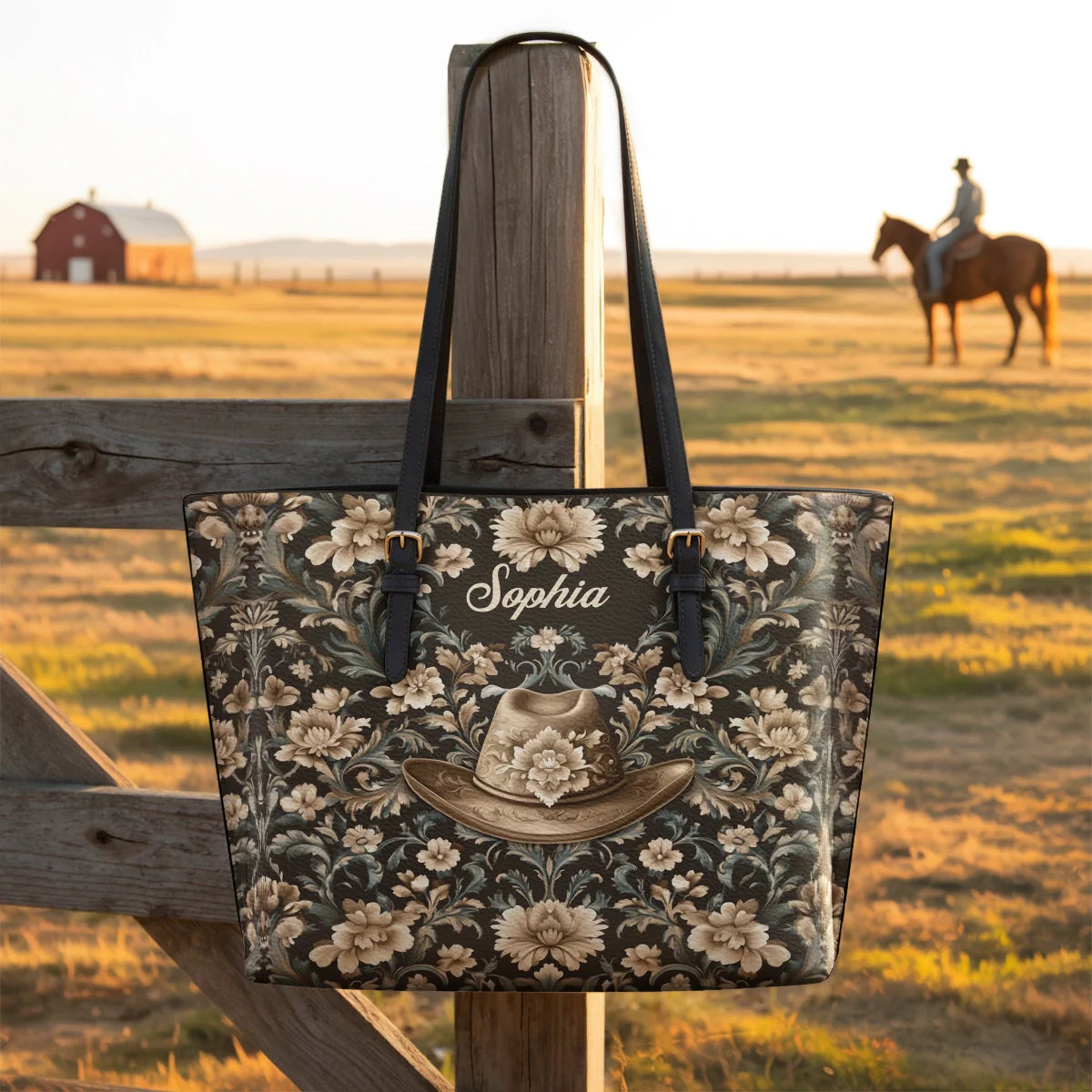  Personalized Cowgirl Grace Leather Tote Bag