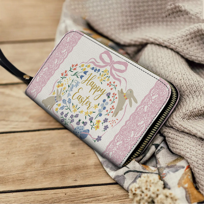  Leather Clutch Purse With Wristlet Strap Handle Easter Bliss