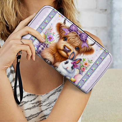  Leather Clutch Purse With Wristlet Strap Handle Easter Charm