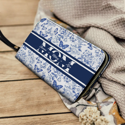  Leather Clutch Purse With Wristlet Strap Handle Elegant Mom Butterfly